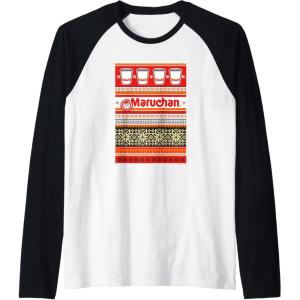 image:imageMaruchan Christmas Instant Lunch Ugly Sweater Style Raglan Baseball TeeBlackWhite