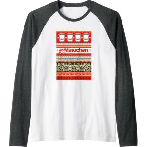 image:imageMaruchan Christmas Instant Lunch Ugly Sweater Style Raglan Baseball TeeDark Heather GreyWhite