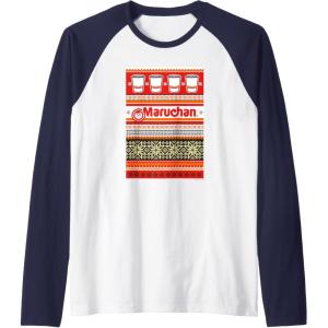 image:imageMaruchan Christmas Instant Lunch Ugly Sweater Style Raglan Baseball TeeNavy BlueWhite