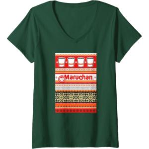 image:imageMaruchan Christmas Instant Lunch Ugly Sweater Style VNeck TShirtDark Green