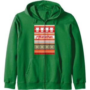 image:imageMaruchan Christmas Instant Lunch Ugly Sweater Style Zip HoodieDark Green