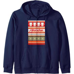 image:imageMaruchan Christmas Instant Lunch Ugly Sweater Style Zip HoodieNavy Blue