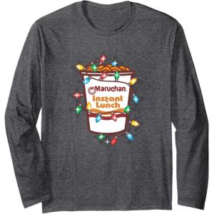 image:imageMaruchan Christmas Lights Holiday Season Reman Cup Logo Long Sleeve TShirtDark Heather Grey