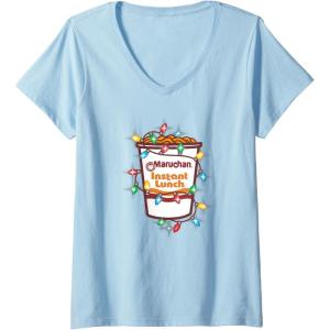 image:imageMaruchan Christmas Lights Holiday Season Reman Cup Logo VNeck TShirtBaby Blue