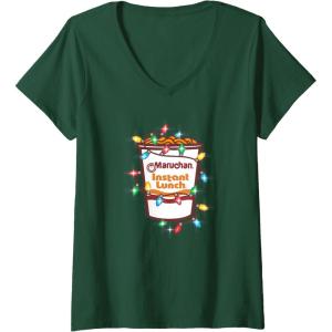 image:imageMaruchan Christmas Lights Holiday Season Reman Cup Logo VNeck TShirtDark Green