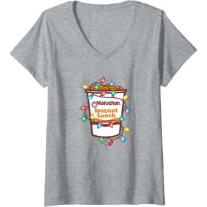 image:imageMaruchan Christmas Lights Holiday Season Reman Cup Logo VNeck TShirtHeather Grey