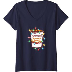 image:imageMaruchan Christmas Lights Holiday Season Reman Cup Logo VNeck TShirtNavy Blue