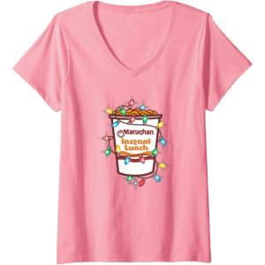 image:imageMaruchan Christmas Lights Holiday Season Reman Cup Logo VNeck TShirtPink