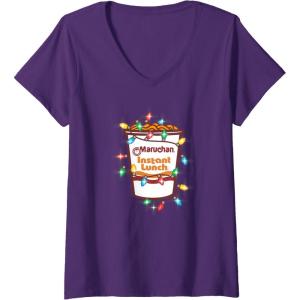 image:imageMaruchan Christmas Lights Holiday Season Reman Cup Logo VNeck TShirtPurple