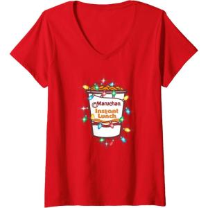 image:imageMaruchan Christmas Lights Holiday Season Reman Cup Logo VNeck TShirtRed