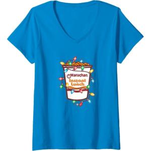 image:imageMaruchan Christmas Lights Holiday Season Reman Cup Logo VNeck TShirtSapphire Blue