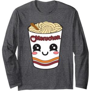 image:imageMaruchan Cute Ramen Noodle Cup Face Long Sleeve TShirtDark Heather Grey