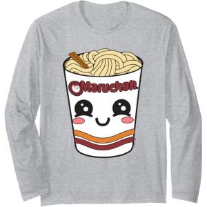 image:imageMaruchan Cute Ramen Noodle Cup Face Long Sleeve TShirtHeather Grey