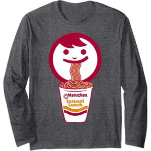 image:imageMaruchan Happy Face Eating Ramen Noodles Long Sleeve TShirtDark Heather Grey