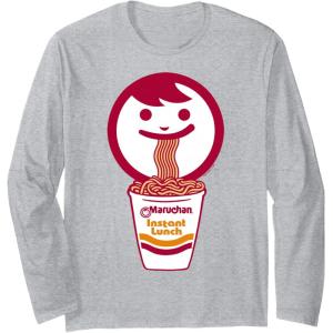 image:imageMaruchan Happy Face Eating Ramen Noodles Long Sleeve TShirtHeather Grey