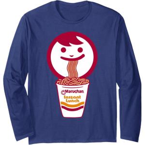 image:imageMaruchan Happy Face Eating Ramen Noodles Long Sleeve TShirtNavy Blue