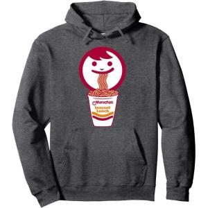 image:imageMaruchan Happy Face Eating Ramen Noodles Pullover HoodieDark Heather Grey