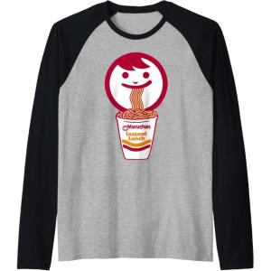 image:imageMaruchan Happy Face Eating Ramen Noodles Raglan Baseball TeeBlackAthletic Heather