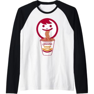 image:imageMaruchan Happy Face Eating Ramen Noodles Raglan Baseball TeeBlackWhite