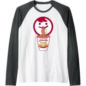 image:imageMaruchan Happy Face Eating Ramen Noodles Raglan Baseball TeeDark Heather GreyWhite
