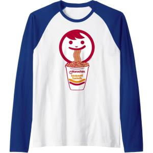 image:imageMaruchan Happy Face Eating Ramen Noodles Raglan Baseball TeeRoyal BlueWhite