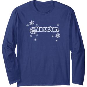 image:imageMaruchan Instant Lunch Christmas Snow Flakes Holiday Logo Long Sleeve TShirtNavy Blue