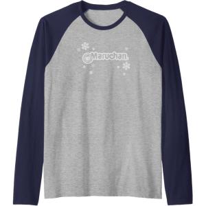 image:imageMaruchan Instant Lunch Christmas Snow Flakes Holiday Logo Raglan Baseball TeeNavy BlueAthletic Heather