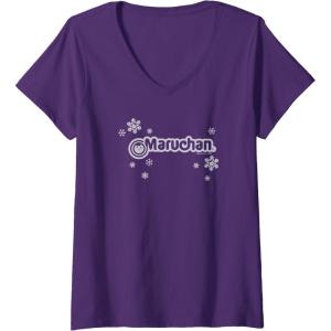 image:imageMaruchan Instant Lunch Christmas Snow Flakes Holiday Logo VNeck TShirtPurple