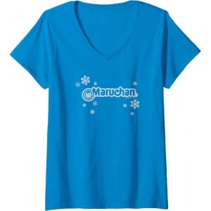 image:imageMaruchan Instant Lunch Christmas Snow Flakes Holiday Logo VNeck TShirtSapphire Blue