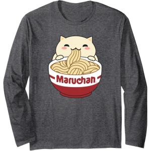 image:imageMaruchan Instant Lunch Cute Cat Ramen Bowl Logo Long Sleeve TShirtDark Heather Grey