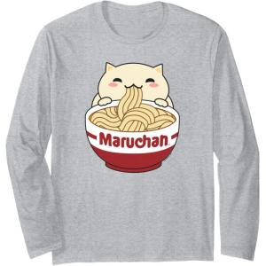 image:imageMaruchan Instant Lunch Cute Cat Ramen Bowl Logo Long Sleeve TShirtHeather Grey