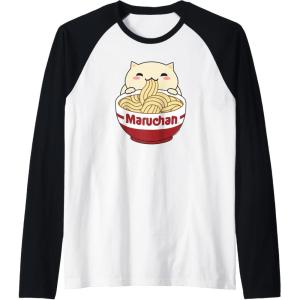 image:imageMaruchan Instant Lunch Cute Cat Ramen Bowl Logo Raglan Baseball TeeBlackWhite