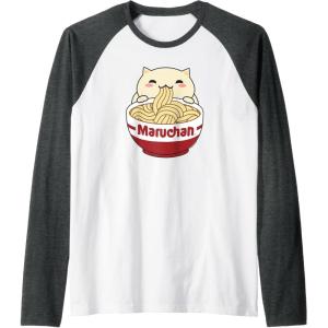 image:imageMaruchan Instant Lunch Cute Cat Ramen Bowl Logo Raglan Baseball TeeDark Heather GreyWhite