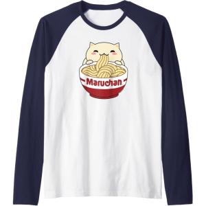 image:imageMaruchan Instant Lunch Cute Cat Ramen Bowl Logo Raglan Baseball TeeNavy BlueWhite