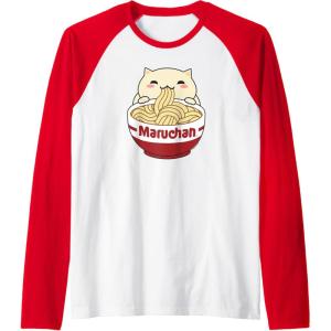image:imageMaruchan Instant Lunch Cute Cat Ramen Bowl Logo Raglan Baseball TeeRedWhite