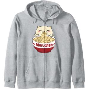 image:imageMaruchan Instant Lunch Cute Cat Ramen Bowl Logo Zip HoodieHeather Grey
