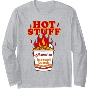 image:imageMaruchan Instant Lunch Hot Stuff Flaming Noodles Retro Shot Long Sleeve TShirtHeather Grey