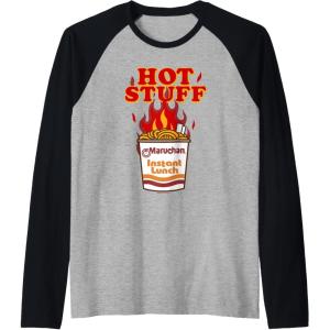 image:imageMaruchan Instant Lunch Hot Stuff Flaming Noodles Retro Shot Raglan Baseball TeeBlackAthletic Heather