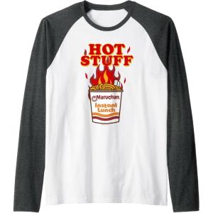 image:imageMaruchan Instant Lunch Hot Stuff Flaming Noodles Retro Shot Raglan Baseball TeeDark Heather GreyWhite