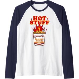 image:imageMaruchan Instant Lunch Hot Stuff Flaming Noodles Retro Shot Raglan Baseball TeeNavy BlueWhite