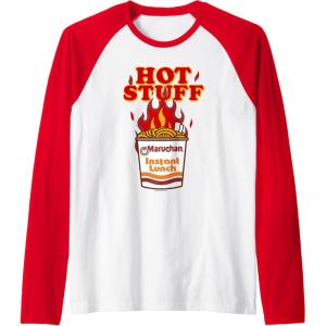 image:imageMaruchan Instant Lunch Hot Stuff Flaming Noodles Retro Shot Raglan Baseball TeeRedWhite