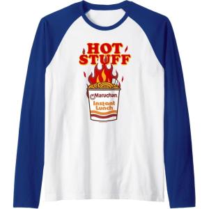 image:imageMaruchan Instant Lunch Hot Stuff Flaming Noodles Retro Shot Raglan Baseball TeeRoyal BlueWhite