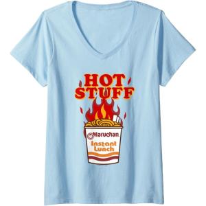 image:imageMaruchan Instant Lunch Hot Stuff Flaming Noodles Retro Shot VNeck TShirtBaby Blue