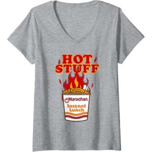 image:imageMaruchan Instant Lunch Hot Stuff Flaming Noodles Retro Shot VNeck TShirtHeather Grey