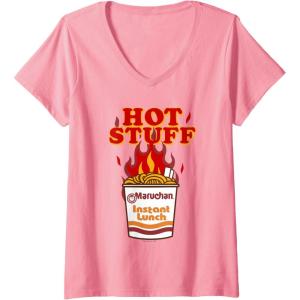 image:imageMaruchan Instant Lunch Hot Stuff Flaming Noodles Retro Shot VNeck TShirtPink