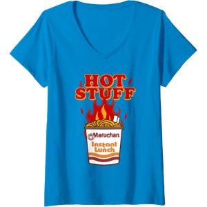 image:imageMaruchan Instant Lunch Hot Stuff Flaming Noodles Retro Shot VNeck TShirtSapphire Blue