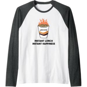 image:imageMaruchan Instant Lunch Instant Happiness Fiery Noodles Raglan Baseball TeeDark Heather GreyWhite