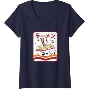 image:imageMaruchan Instant Lunch Kawaii Katakana Ramen Bowl Portrait VNeck TShirtNavy Blue