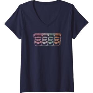 image:imageMaruchan Instant Lunch Multi Cups Colorful Line Art VNeck TShirtNavy Blue