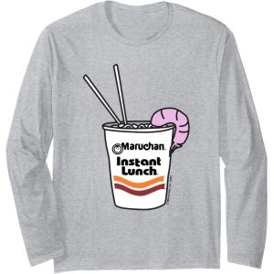 image:imageMaruchan Instant Lunch Ramen Cup Drawing Shrimp Logo Long Sleeve TShirtHeather Grey